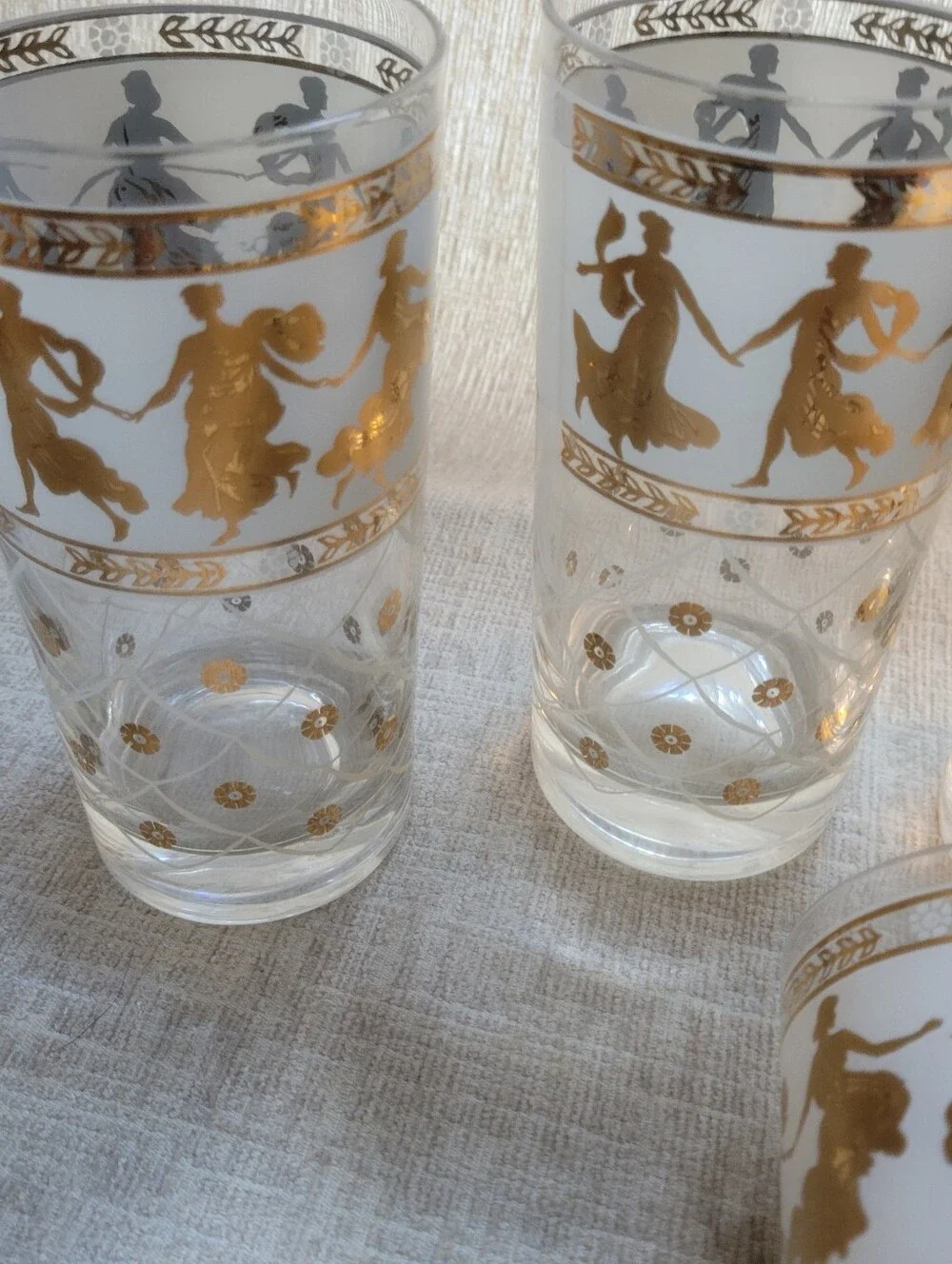Vintage MCM Culver Style Roman Goddess Highball Glasses - 22k Gold Accent Set 6